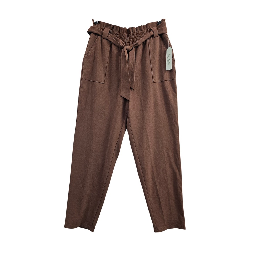 Nine Eight Paperbag Pants Womens S Chocolate Brown Tie Belt Stretch 9814NE NEW
